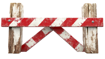 Old wooden barrier with red and white stripes isolated on a white background png