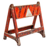 Traffic safety barrier used in construction zone with weathered appearance and bright color png