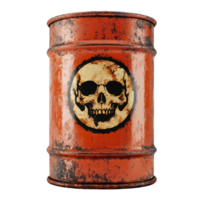 Rusty barrel with warning skull symbol isolated on white background png