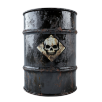 Rusty black barrel with skull symbol indicating hazardous materials for safety awareness png