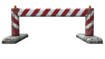 Construction barrier with red and white stripes positioned on a flat surface for safety and traffic control png