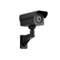Security camera mounted on wall for surveillance and safety monitoring in urban setting png