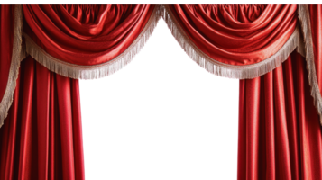 Elegant red theater curtain framing a white background creates a dramatic stage setting for performances png