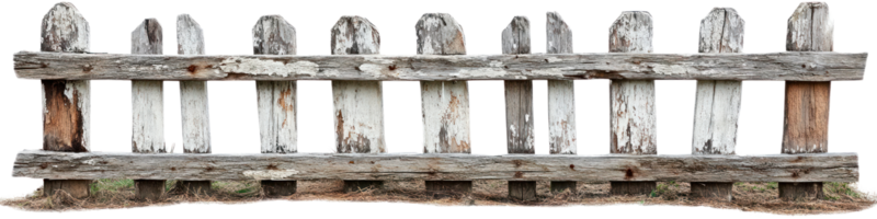 Rustic wooden fence isolated on white background with natural weathered appearance png
