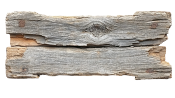 Weathered wooden plank isolated on white background with intricate textures and natural aging features png