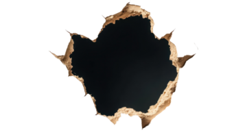 Dark hole in textured wall creating a dramatic visual effect in an isolated setting png