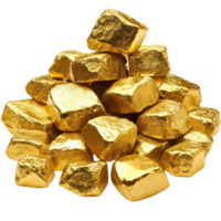Pile of shiny gold nuggets arranged in an isolated formation on a neutral background png