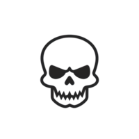 Skull illustration with menacing features in a simple black and white design for artistic uses png