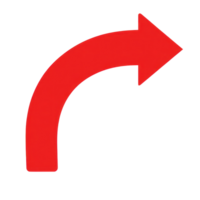 Red right turn arrow symbol for traffic control and navigation guidance png