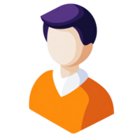 Colorful isolated character representation in orange attire with a stylized haircut and no facial features png