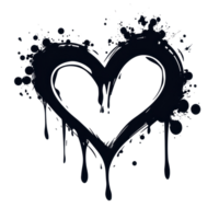 Bold black heart design with splashes and drips on a white background png