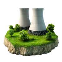 Cooling towers surrounded by greenery on an isolated landmass during daylight png