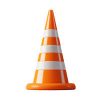 Bright orange traffic cone with white stripes placed on a plain background for construction use png