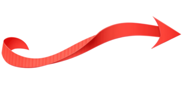 Curved red arrow with a three dimensional appearance pointing to the right in a clear design png