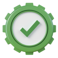 Green gear with a check mark symbolizing approval and completion in a simple design png