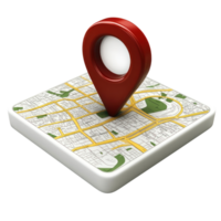Map marker with location details situated on a green and yellow map design for navigation or planning png