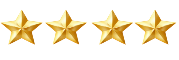 Four gold stars representing high quality and excellence in various achievements and ratings png