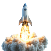 Rocket launching into the sky with fiery exhaust and smoke in a clear atmosphere png