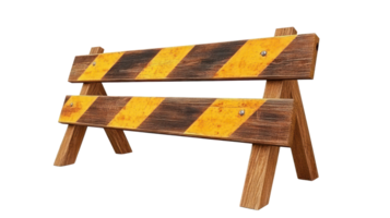 Construction barrier with yellow and black stripes on a white background used for road safety and warning png
