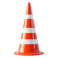 Traffic cone with bright orange and white stripes isolated on a white background for safety applications png
