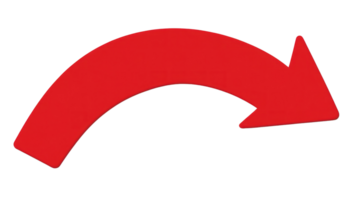 Curved red arrow pointing to the right, suitable for signage or directional guidance png