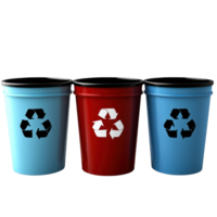 Colorful recycling bins arranged in a row with clear recycling symbols representing environmental efforts png