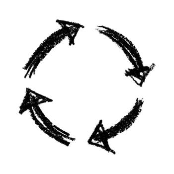 Hand drawn recycle arrow icon Recycling resources symbol Reuse of materials, zero waste, green environment, saving the planet thirty two vector