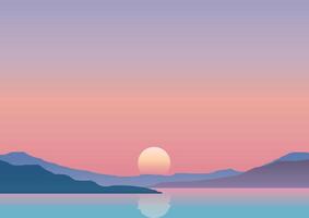 Landscape background with minimal sunset design vector