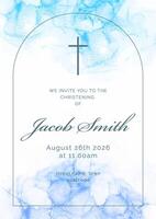 Hand painted watercolour christening invitation design vector