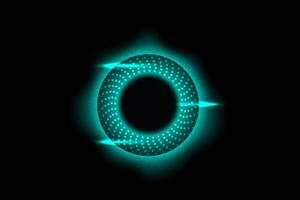 Abstract glowing ring with circular dotted pattern and light streaks, representing futuristic technology or energy flow vector