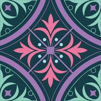 A purple and green tile design with a flower vector