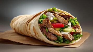 Shawarma wrap with sauce and vegetables image photo