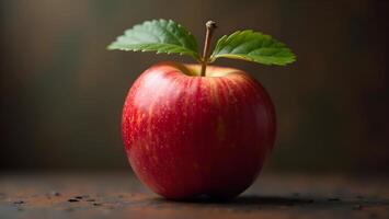 Shiny Red Apple with Leaf on White Background photo