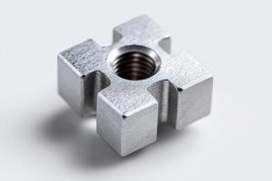 Steel connector part levitates in the studio photo