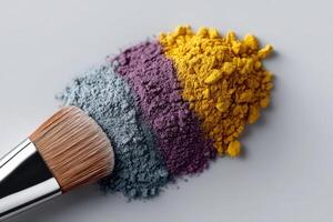 Eyeshadow palette with professional makeup brush photo