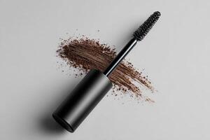 Mascara wand with cosmetic product on light background photo
