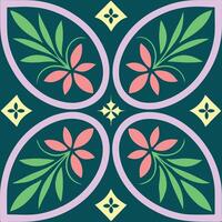 A decorative tile with pink and green flowers vector