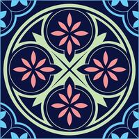 A blue and pink tile with a flower design vector