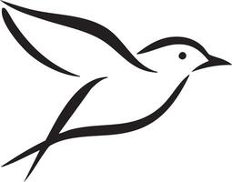 Elegant minimalist black line art silhouette of a bird in flight with wings outstretched against a white background vector