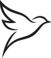 Elegant black line art silhouette of a bird in graceful flight with wings spread wide vector