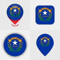 Set of Nevada State Flag Icons and Map Pins. vector