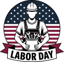 Labor Day Worker Illustration Hard Hat, Tools, Stars Emblem Design vector