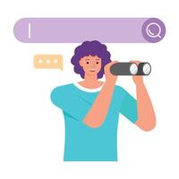 User with binoculars searching online vector