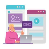 Woman showing digital marketing techniques vector