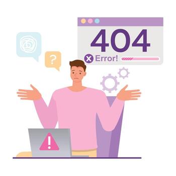 Confused man at computer with error message vector