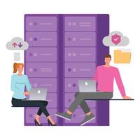 Professionals working on cloud computing solutions vector