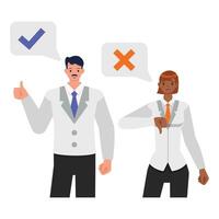 Vote illustration concept. Business people showing gesture of right and wrong character design. vector