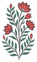Red floral arrangement with green leaves floral design vector