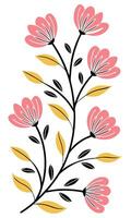 Pink flowers with yellow leaves on white background vector