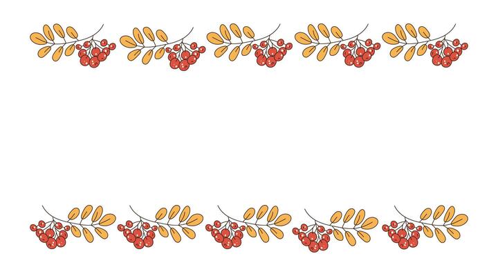 Autumn leaves, berries. Frame, border with place for text. Autumn, rowan branch. Botanical illustration of nature. Leaf fall. White isolated background. Food